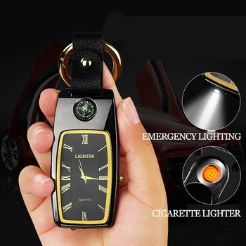 

Creative Watch lighter Portable Keychain cigarette lighter Small flashlight lighter USB charging windproof electronic lighters