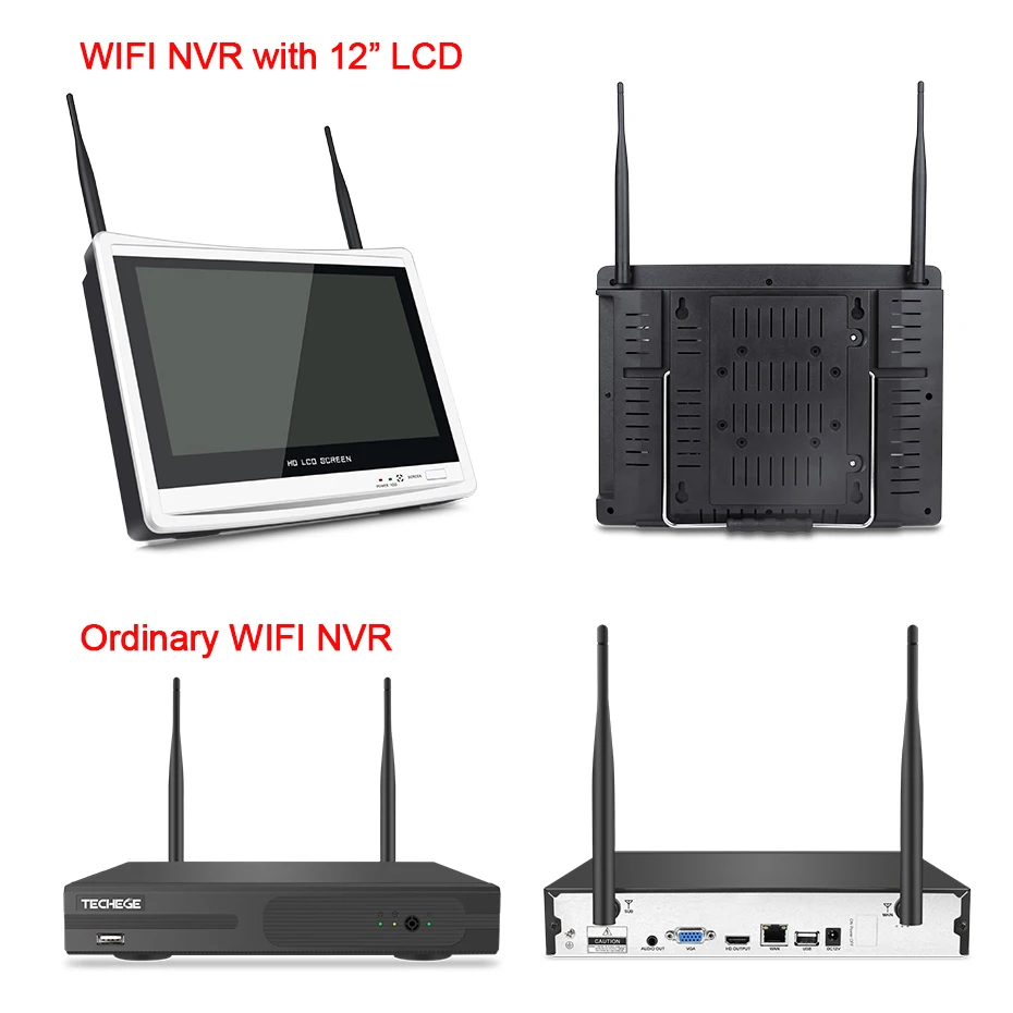 Techege Plug and Play 4CH Беспроводной NVR комплект 12 дюймов ЖК NVR 1080P HD Антивандальная ip-камера безопасности ночное видение wifi CCTV система