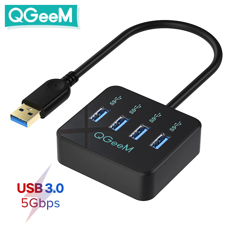 QGeeM USB Hub 3.0 Adaptador Divisor USB para Xiaomi Notebook Macbook Pro 2015 iMac 4 puertos USB 3.0 Hub Dock para computadora portátil Accesorios de computadora Adaptador multi USB Cable de extensión con puertos USB