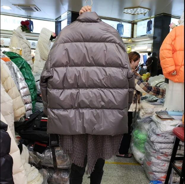 Женская зимняя куртка из пуховой ткани, Новая Зимняя шерстяная Глянцевая пуховая одежда с v-образным вырезом, женское плотное пальто, женская куртка