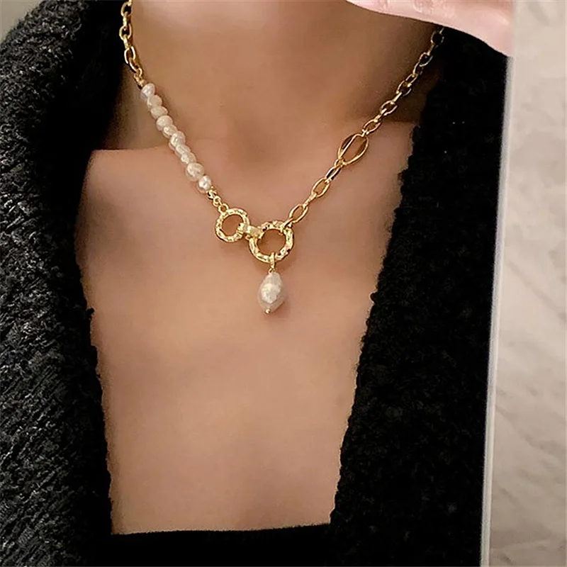 2021 South Korea New Exquisite Baroque Shaped Pearl Pendant Necklace Fashion Temperament Long Women's Jewelry | Украшения и
