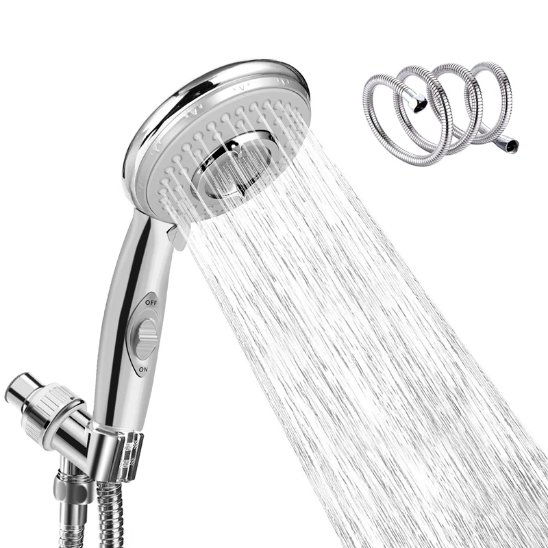 

Handheld Shower Head High Pressure 5 Spray Setting Multi-Functions Showerhead with 2M Hose, Holder ON/Off Switch,Chrome Finish,