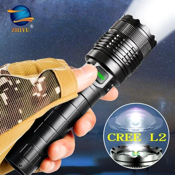 

ZHIYU Most Powerful LED Tactical Flashlight USB Charging L2 Torch Hand Lamp Zoom Waterproof Light Use 18650 Battery for Hunting