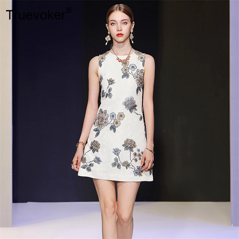 Truevoker дизайнерское платье для подиума, женское элегантное жаккардовое платье с цветочным принтом и блестками