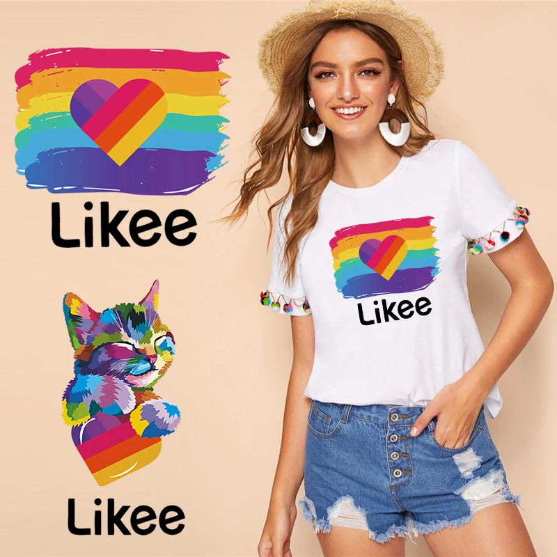 

Likee app Funny Heart Heat Transfers Sticker On Clothes DIY Patch A-level Washable Iron On Patches For Clothing T-Shirt Decor