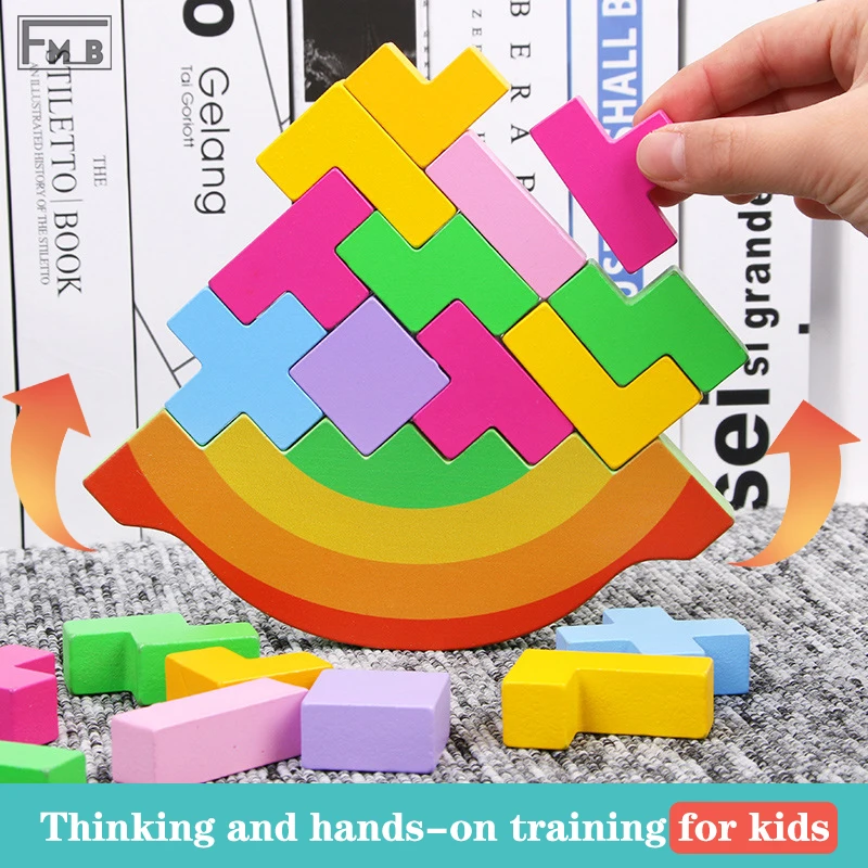 

Wooden Tetris Balanced Building Block Toy Color Cognition Hand-eye Coordination Ability Cultivation Montessori Toy