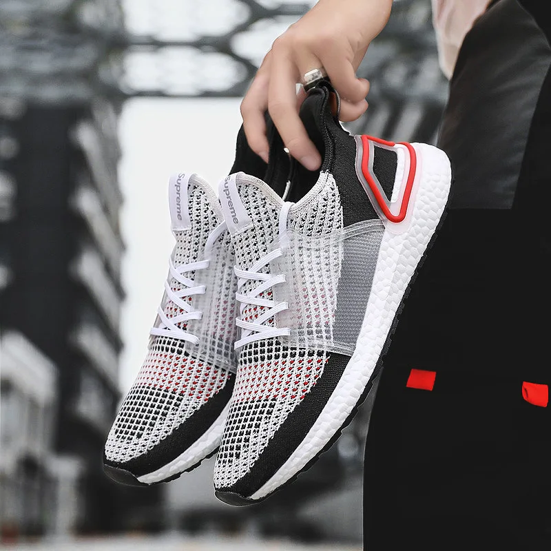 Nieuwe Ontwerp Wit Zwart Ultraboost Loopschoenen Ademend Flyknit кроссовки спортивные Schoenen Voor Mannen zapatos de hombre - Цвет: baihei