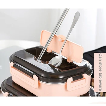 

Lunch Box Stainless Steel Flip Food Prep Containers Storage Multi-Grids for Students E2S