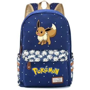 

2020 Hot Eevee Evoli Bag Backpack Flower Point Floral Bag School Teenagers Student Book Travel Laptop Girl Boys Mochila