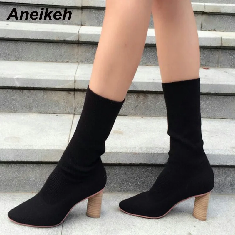 

2020 New Arrive Women Boots Pointed Toe Chelsea Ankle Boots Fashion knitting Autumn Winter Woman Riding, Equestrian Boots Shoes