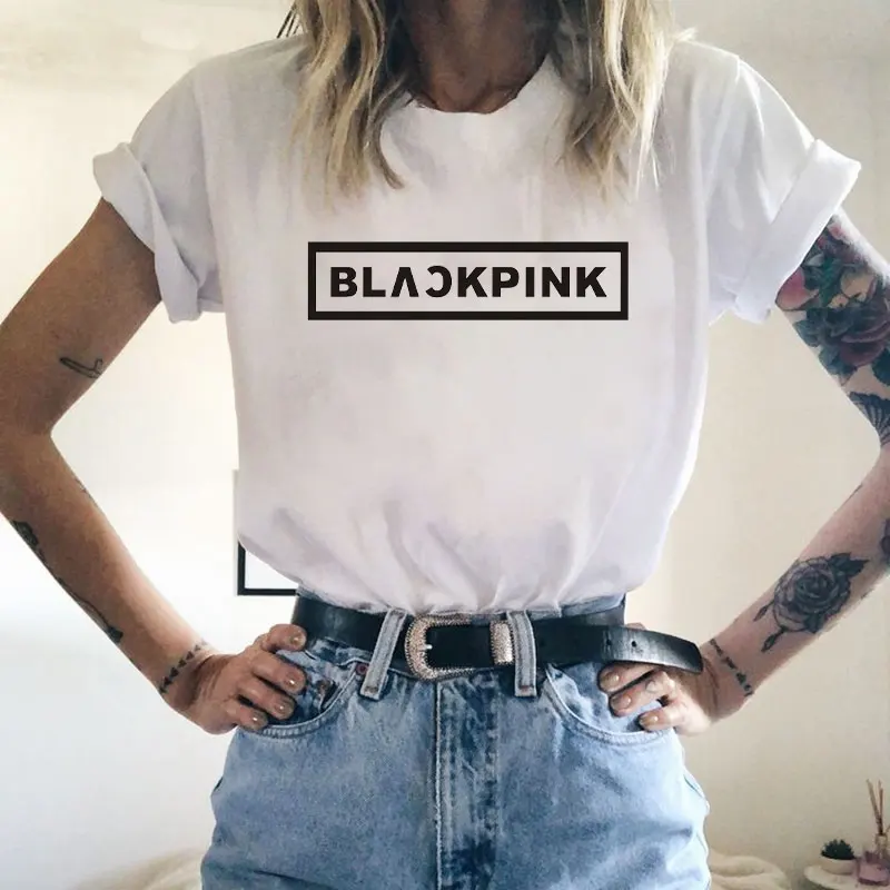 

Summer Fashion Short Sleeve Tees Blackpink Short-sleeve T-shirt Women Casual Loose Tshirts Summer Regular Carton T Shirt