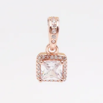 

Original 925 Sterling Silver Creative Rose Gold Square With Crystal Pendant Fit Pandora Women Bracelet & Necklace Diy Jewelry