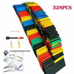 Tubos termo retrátil de 5 cores, conjunto de tubos com 8 tamanhos sortidos de manga envoltória, conector de aquecimento, 328 peças