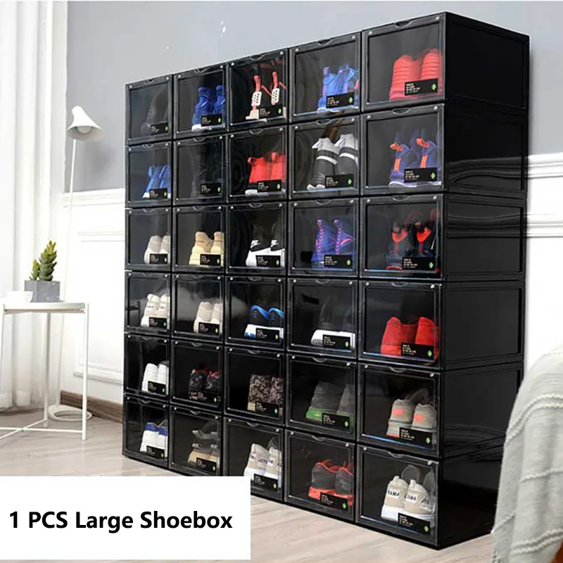 

Baffect 1PCS/lot Transparent Shoebox Plastic Shoes Box Organizer for Shoes Can Holder EU47 Sports Shoe Stackable Shoes Rack