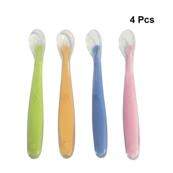 

4 Pcs Silicone Spoon Feeding Tableware Infant Tableware Soft Head Spoon (Pink, Green, Blue, Orange,1 Pcs Each)