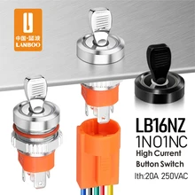 16A 250V ON-OFF Slide Power High Current Metal Toggle Switch Waterproof Push Button 2 Positions 1NO1NC Illuminated Led