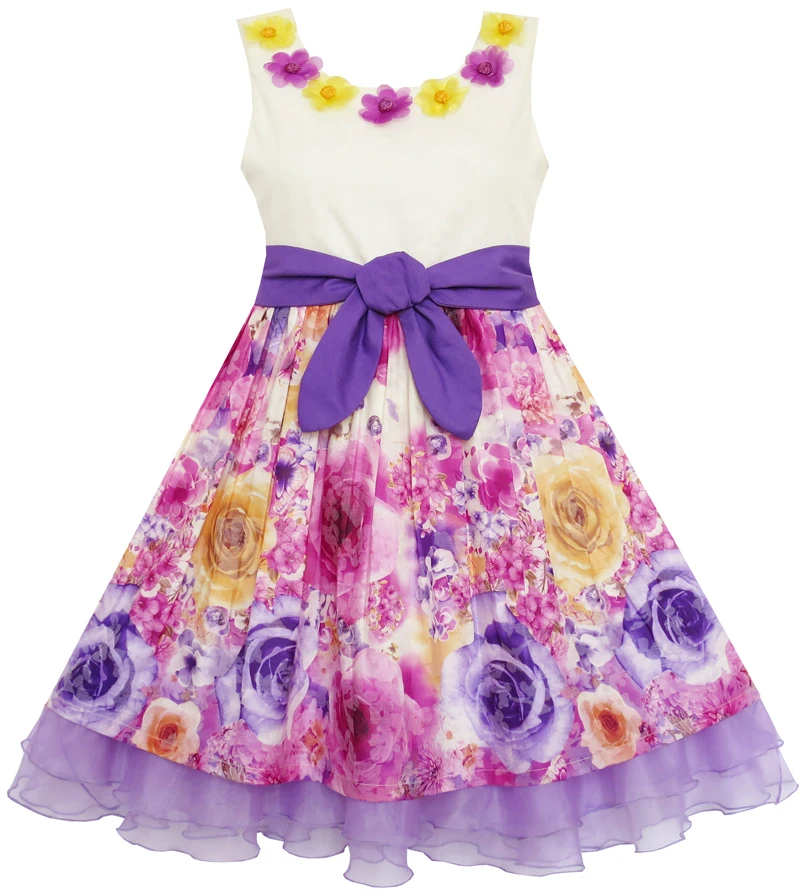 

Girls Dress Blooming Flower Bow Tie Layered Organza 2019 Summer Princess Wedding Party Dresses Girl Clothes Pageant Sundress