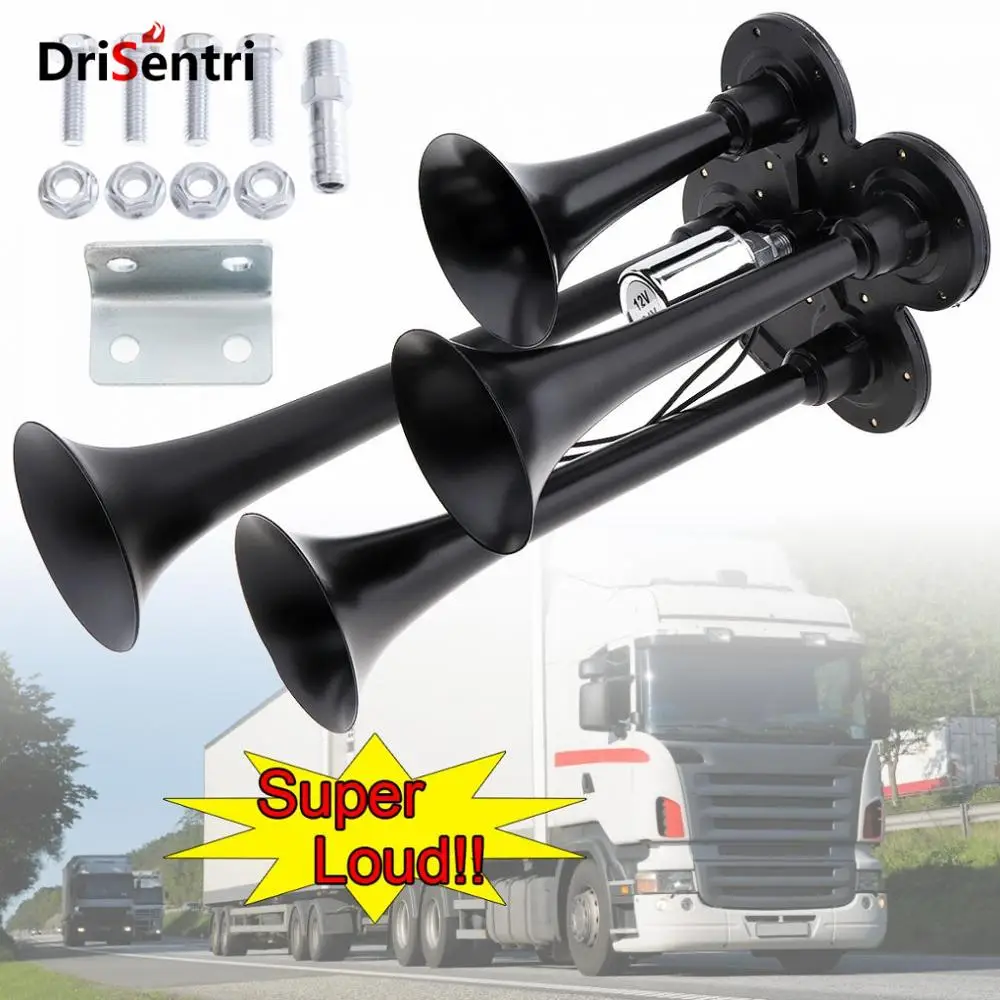 

12V 178DB Super Loud Black Four Trumpet Electronically Controlled Car Air Horn for Cars / Trucks / Boats /Motorcycles /Vehicles