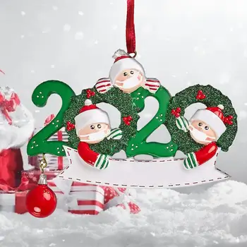 

2020 Quarantine Survior Family Santa Claus With Mask DIY Handwritten Christmas Tree Personalized Hanging Ornament Home Accessory