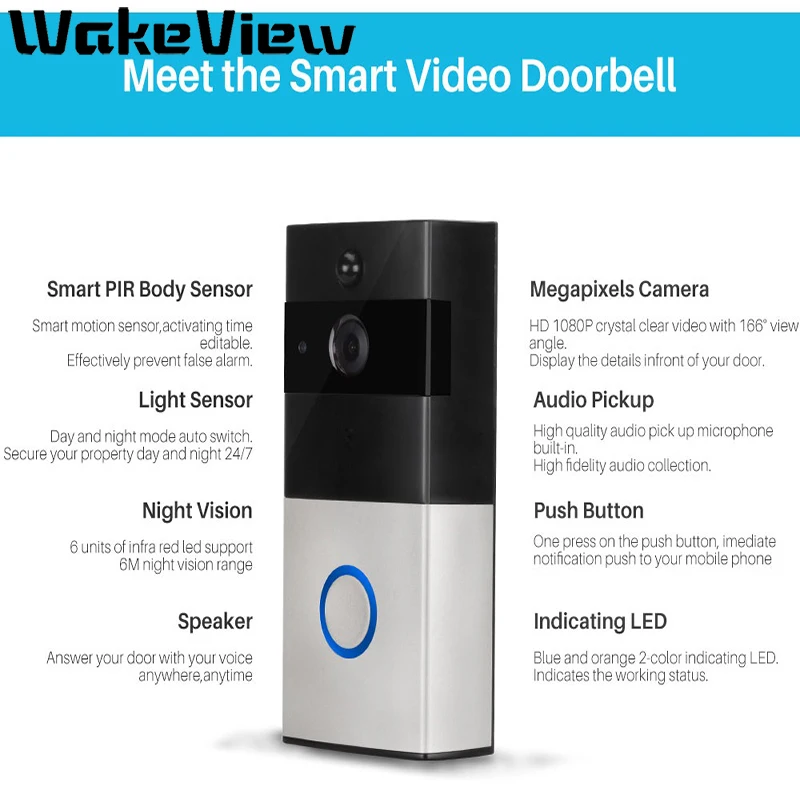 Видеодомофон WakeView 1080P Wi Fi ночное видение|Камеры видеонаблюдения| |