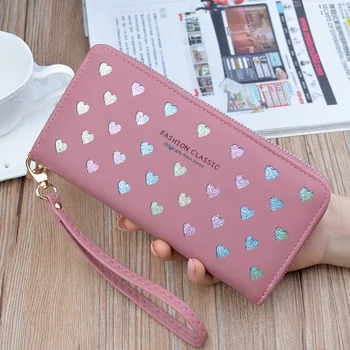 

Women Wallet Pu Leather Long Love Heart Design Cute Purse For Phone High Capacity Card Holder Clutch Wallets Female Wallet
