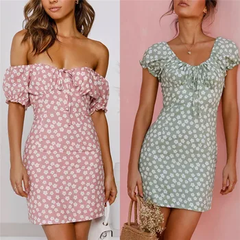 

Sexy Lady Floral Mini Dress New Sexy V-neck Short Sleeves Bodycon Party Evening Beach Holiday Sundress Female Boho Short Vestido