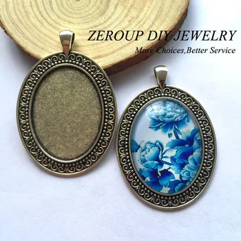 

5pcs/lot 30x40mm Necklace Pendant Setting Antique Bronze Silver Glass Cabochon Blank Base Supplies for Jewelry T47