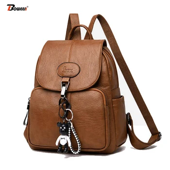

Black Soft Backpack Female Pu Leather Vintage Ladies Backpack Women High Quality 2020 New Youth Bagpack for Teenage Girl Brown