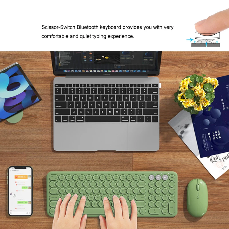 B.O.W  Recharging Bluetooth Wireless Keyboard, Stable 2.4Ghz &BT Dual Mode Quiet Typing 96 Key 3 Devices Connected