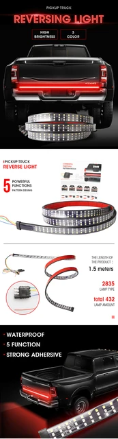 Motorcycle Rear Light Bar Ultra Thin 48 LED 2835 3014SMD LED Strip 12V Universal Flexible Brake Support Light LED Motorcycle Headlight (Red Amber