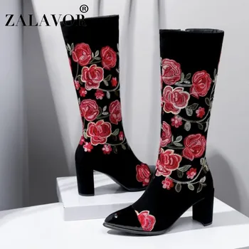 

ZALAVOR Women Retro Genuine Leather Classics Knee High Boots Zipper High Quality Pointed Toe Winter Boots Footwear Size 33-43