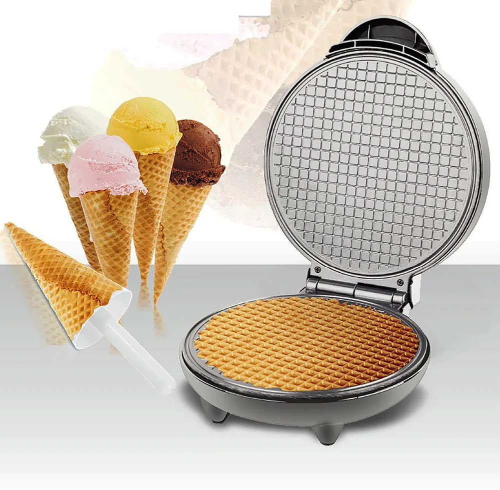 Description Picture 2 of itemElectric Crispy Egg Roll Maker Omelet Sandwich Iron Crepe Baking Pan Waffle Pancake Oven DIY Ice Cream Cone Machine EU Plug