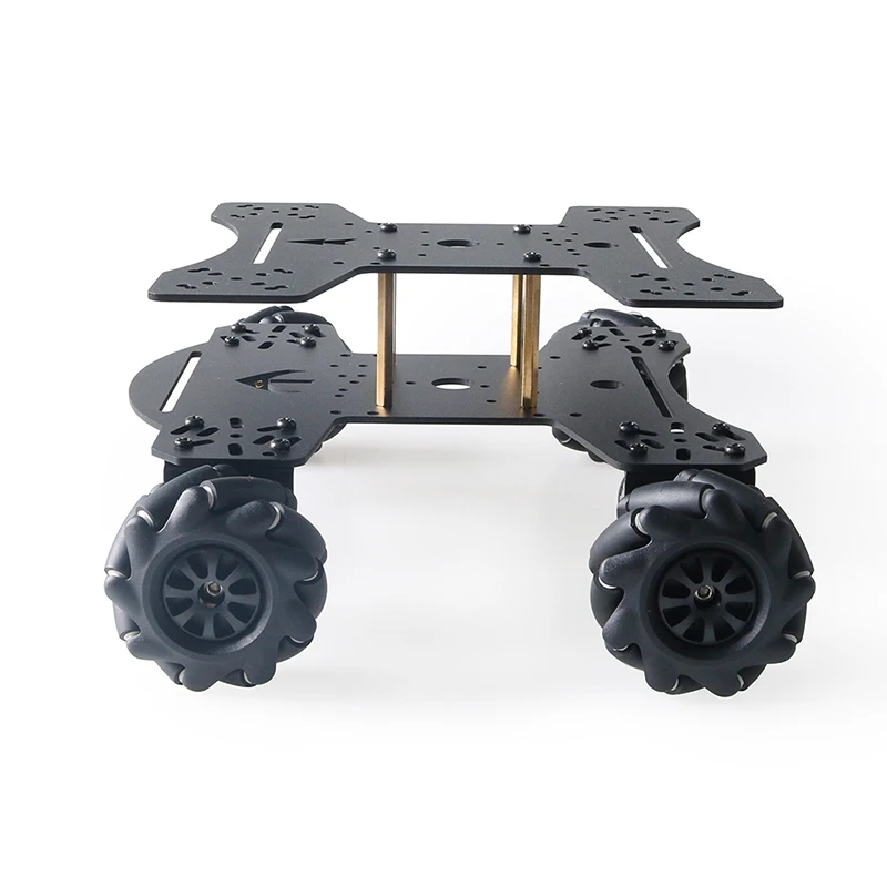 SZDOIT MC801 Double-layer Metal Plane Chassis Kit 65mm Black Plastic Omnidirectional Wheel and 4pcs Motors Maker Metal Chassis