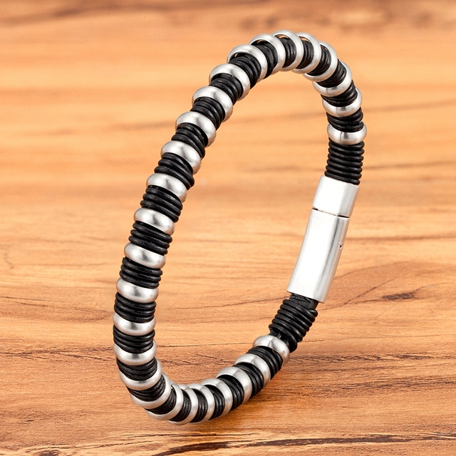 Arrival Fashion Men Bracelets Stainless Steel Braided Wrap Leather Bangles For Male Bracelet Simple Jewelry Gift 19/21/23 CM