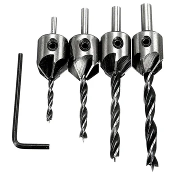 

4 pcs HSS countersink wood drill steel Countersink drill Set 5 flute 3mm-6mm K5