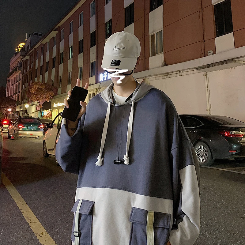 

Oversize Hip-Hop Patchwork Hoodies Autumn Winter Harajuku Wild Simple Men's Sweatshirt Newness Funny Splicing Unisex Clothes Top