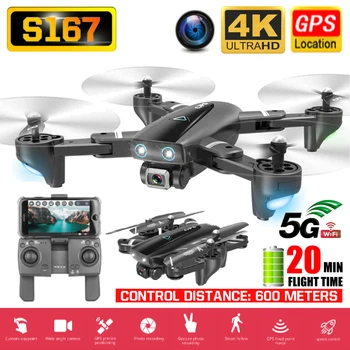

RC Quadcopter S167 Drone GPS 4K HD Camera 5G WIFI FPV Foldable Selfie Drones Professional 600m Control Distance Follow Me