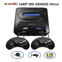 RETROAD – Console de jeux vidéo 16 bits, haute qualité, MD2 Genesis, commutateur NTSC PAL, 2 poignées originales filaires, jeux classiques 170 en 1