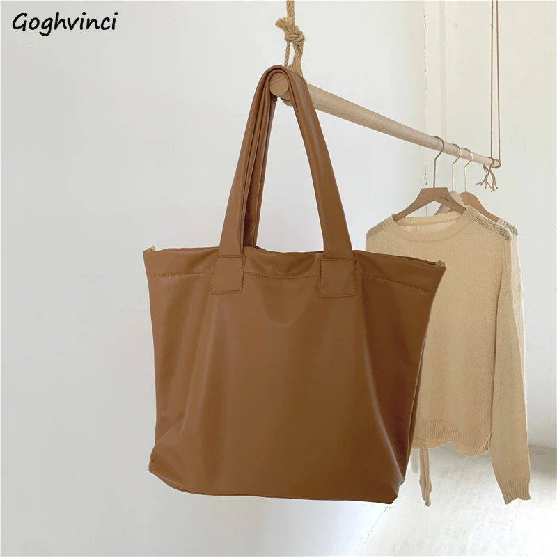 Women Shopping Bags PU Large Capacity Solid Hasp Big Tote Handbags Popular Simple Daily Female European Style Soft Vintage Chic | Багаж и