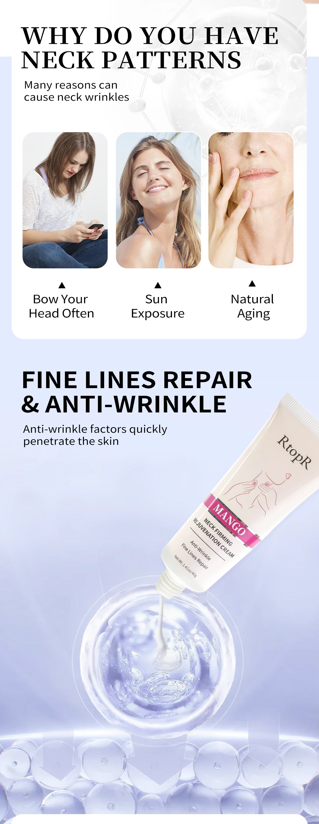 RtopR Neck Firming Wrinkle Remover Cream Rejuvenation Firming Skin Whitening Moisturizing Shape Beauty Neck Skin Care Products
