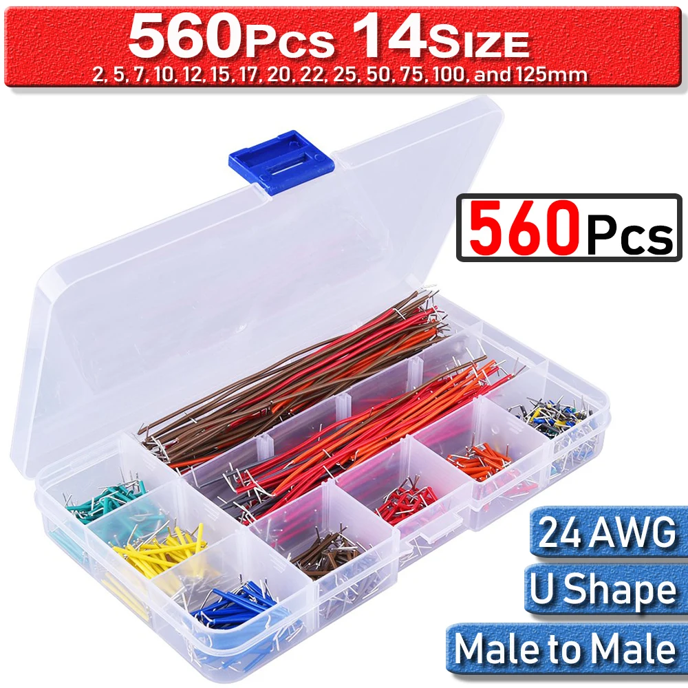 

560pcs 2-125mm Jumper Kits 24AWG Dupont Wire PCB Breadboard Lines With Box 14 Lengths U Shape Cable Wire Kit For Arduino M-M 30