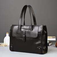 GUMST 2021 Cow Leather Men’s Briefcase High Quality Real Cowskin Business Handbag Brand New Office Work Shoulder Bag Black 1