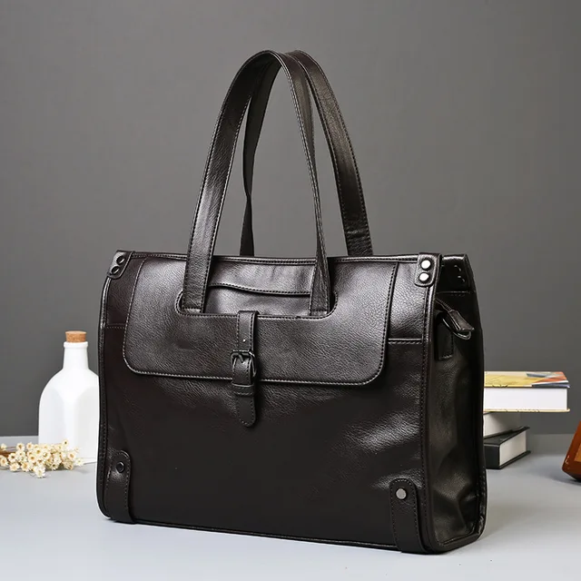 GUMST 2021 Cow Leather Men’s Briefcase High Quality Real Cowskin Business Handbag Brand New Office Work Shoulder Bag Black 4