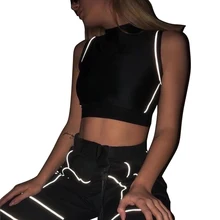 Women Reflective Tank Tops Sportwear Solid Color Reflecting Strips Vest Fashion Workout Casual Stretch Slim Fit Gym Wear
