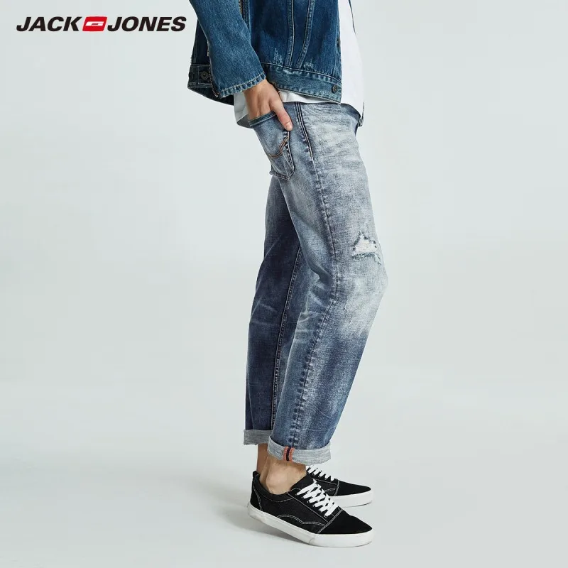 JackJones, осенние мужские хлопковые Стрейчевые рваные зауженные джинсы, укороченные джинсы длиной до щиколотки, джинсовые штаны, мужская одежда 218332538