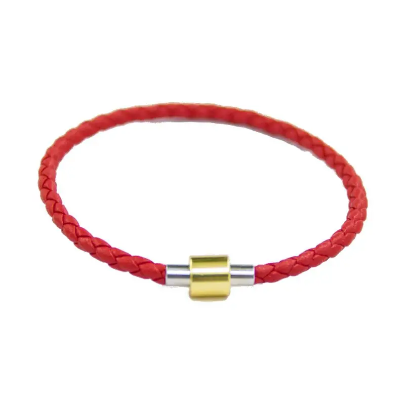 

Woven Adjustable DIY Beading Bracelet Genuine Leather Titanium Steel Metal Clasp U50C