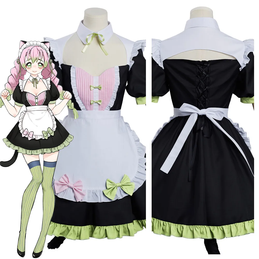 

Anime Slayer Kanroji Mitsuri Cosplay Costume Cat Ear Maid Lolita Dress Kimono Outfits Halloween Carnival Suit