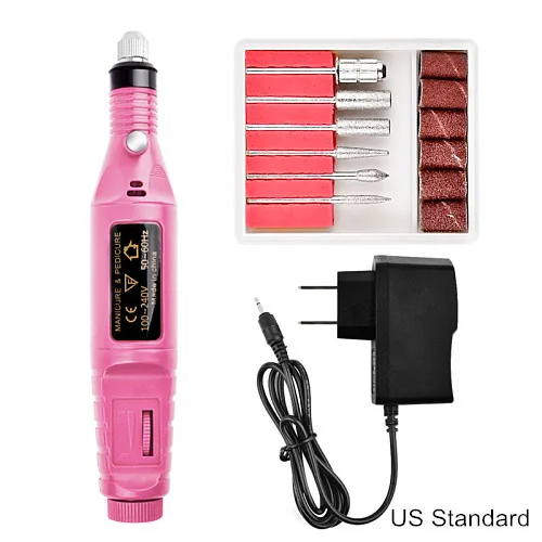 1 Набор перьевая электрическая шлифовальная машина для полировки ногтей машинка для маникюра ручка для дизайна ногтей инструменты для украшения ногтей H1019 - Цвет: Pink----US