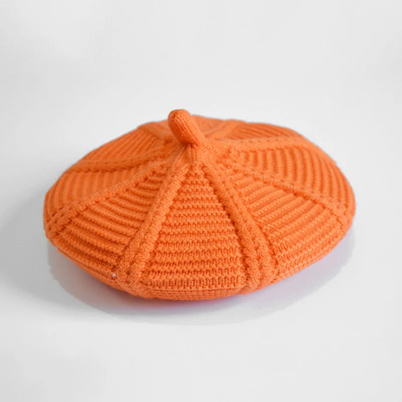 Orange Новинка года, детская шапка для девочек, осенне-зимние детские шапки, детская шапка, 11 цветов, шапка для маленьких девочек, вязаный берет, шапки, модная шапка для художника - Цвет: Orange
