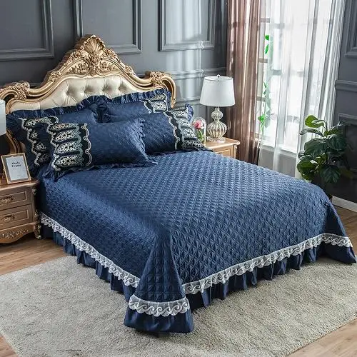 Роскошный серый Египетский хлопковое стеганое покрывало Cloverlet кружевной каймой кровать sprerad для всех сезонов Одеяло Стёганое одеяло, наволочки для подушек, 3/5 шт - Цвет: Color 8